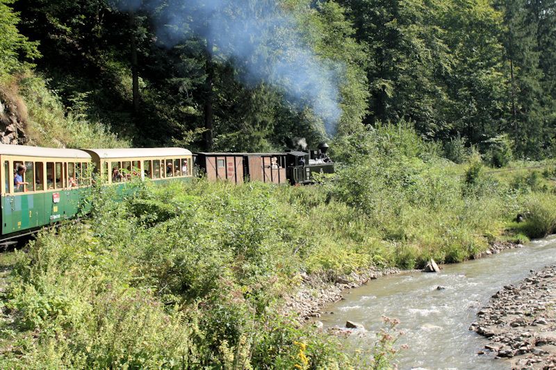 Die Wassertalbahn (Mocănița) in Fahrt