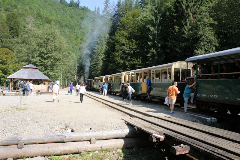 Die Wassertalbahn (Mocănița) am Rastplatz